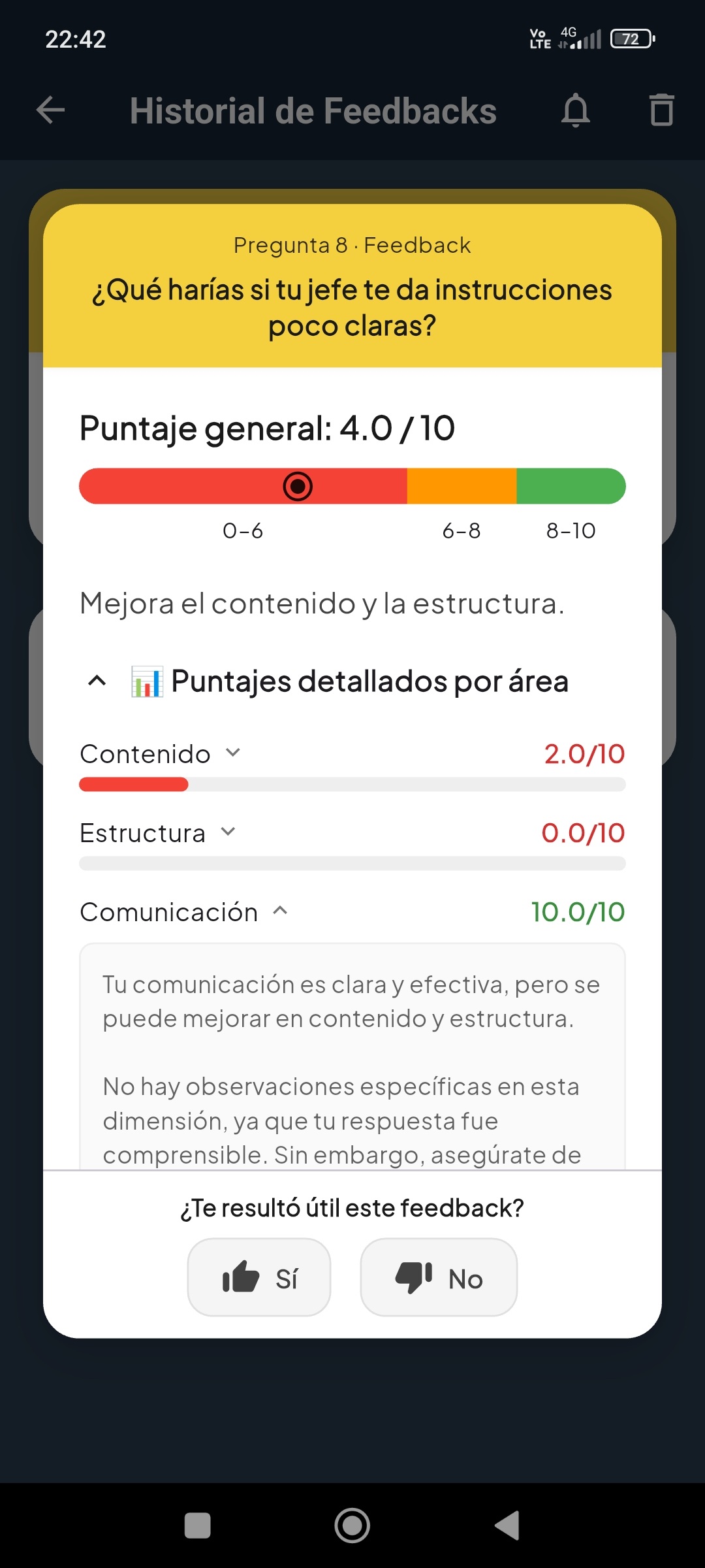 Feedback de una respuesta