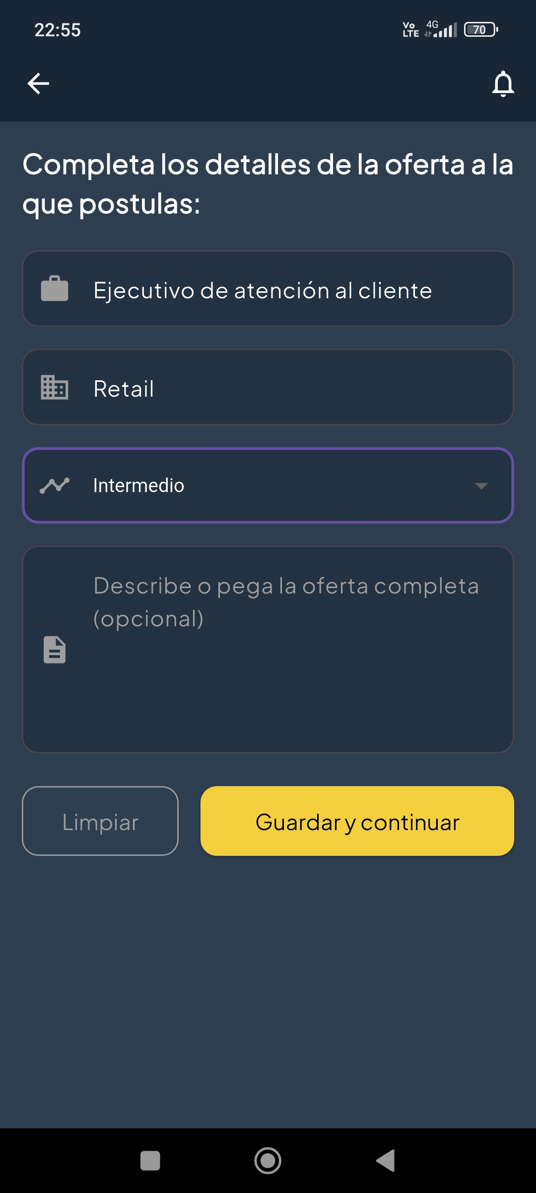 Agregar una oferta de trabajo en Piro